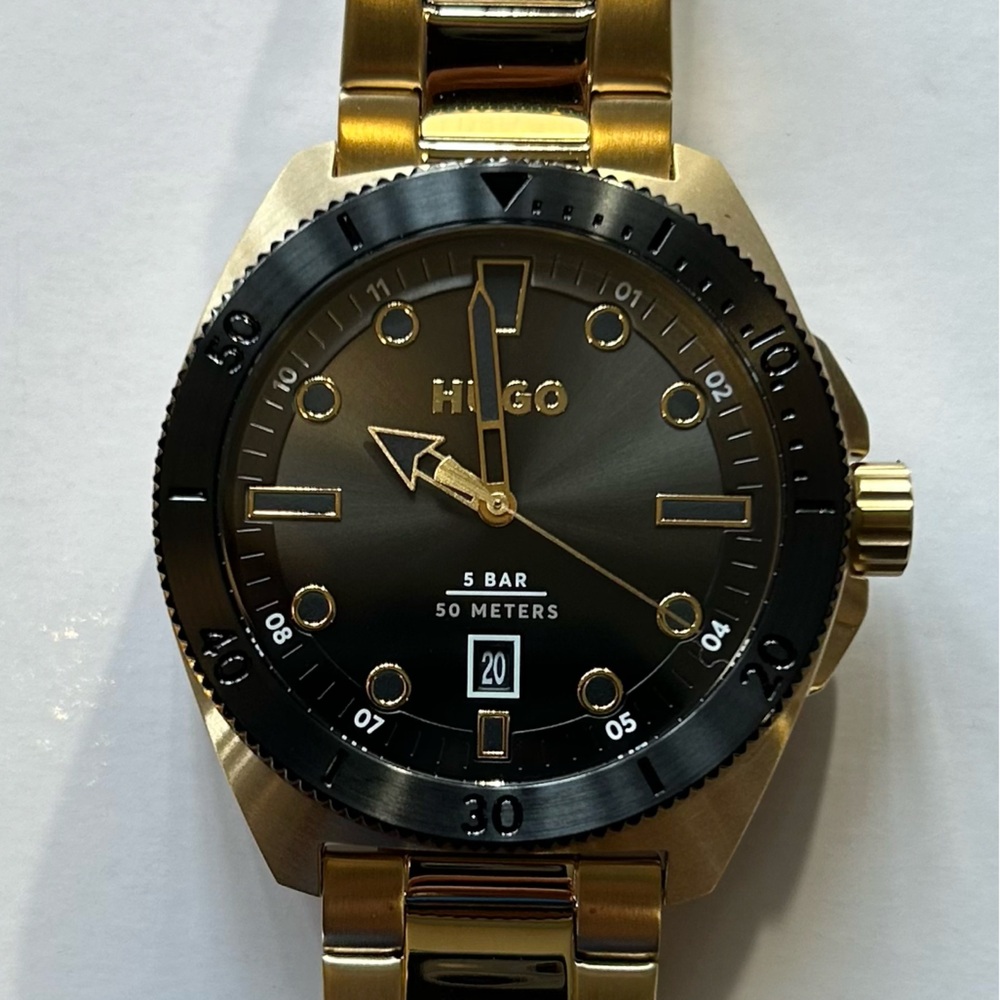 Hugo Boss Visit Watch With 44mm Black Face & Golden Bracelet